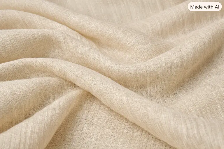 A close-up of undyed, cream-coloured lotus silk fabric showing its natural texture.