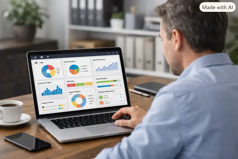 A small business owner using the Zoho One suite to manage operations and connected customer experiences.