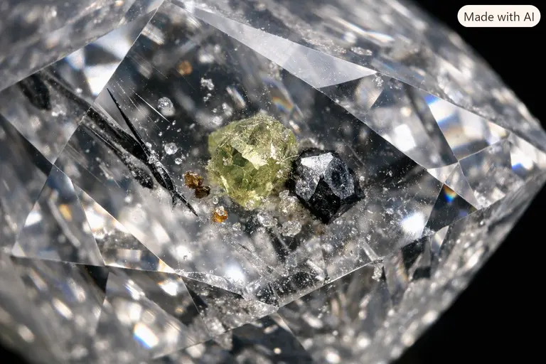A natural diamond showing inclusions that help researchers prove how diamonds reveal the ancient climate history of Earth.