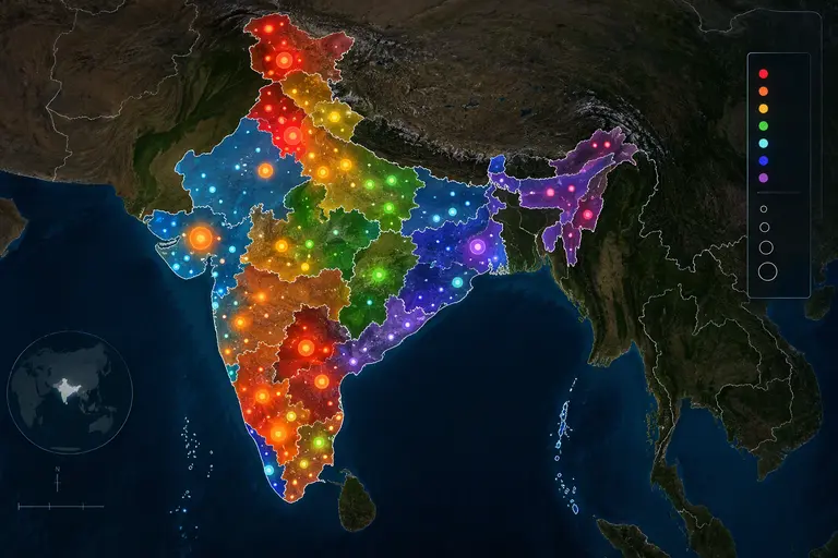 A map of India highlighting different regions for hyperlocal marketing research.