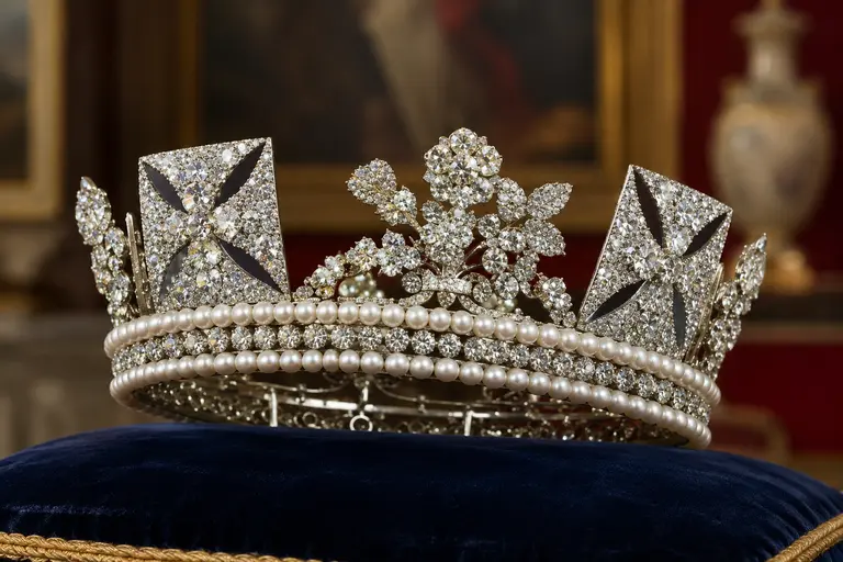The Diamond Diadem, a historic piece of royal jewellery featuring intricate diamond work.