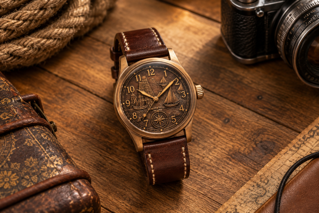 A Coromandel watch showcasing a dial inspired by South Indian heritage